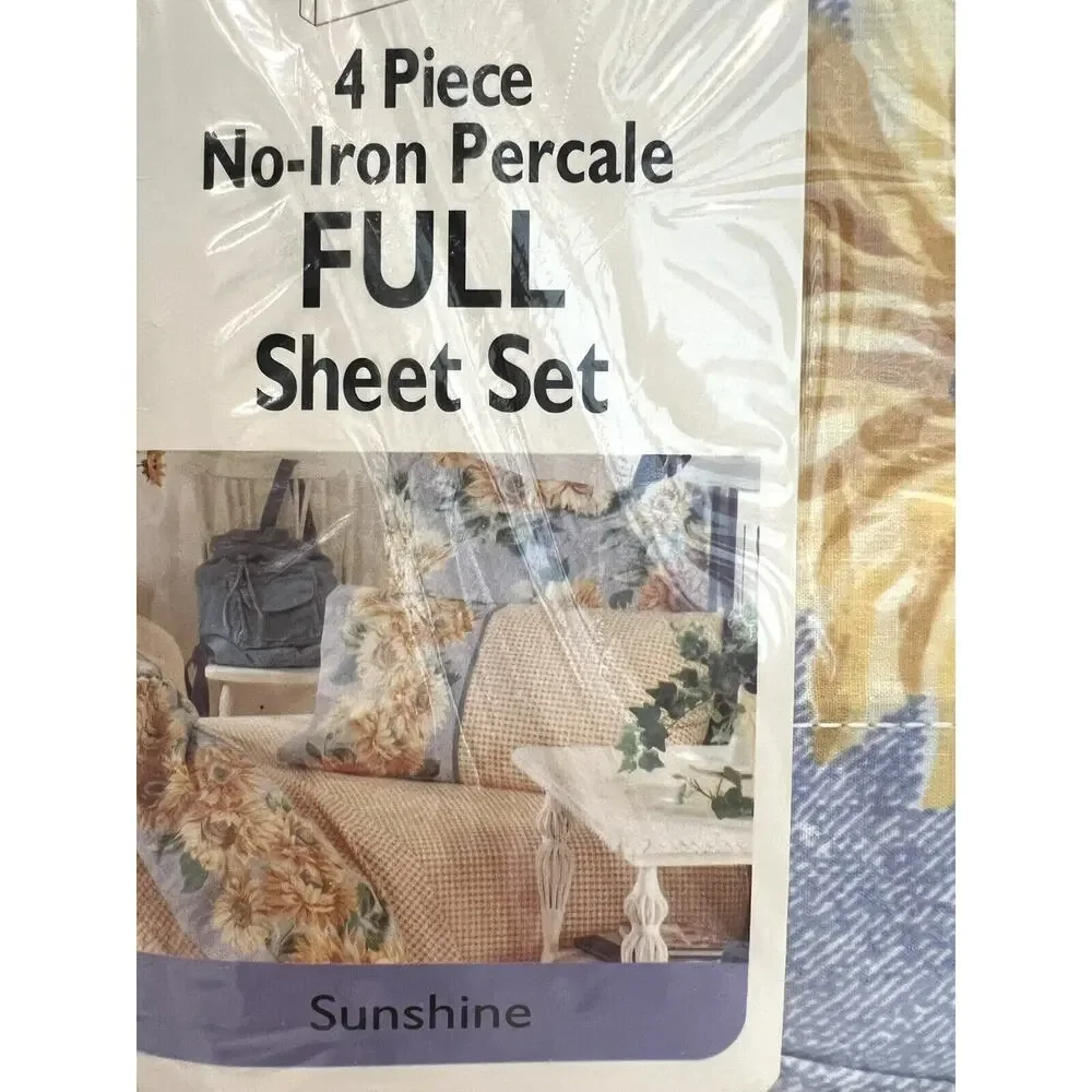 Vintage DreamStyles By Bibb Full Sheet Set Sunflowers Sunshine NOS NIP Pastels